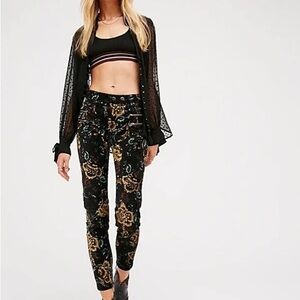 Free People Black and Gold Skinny Pants